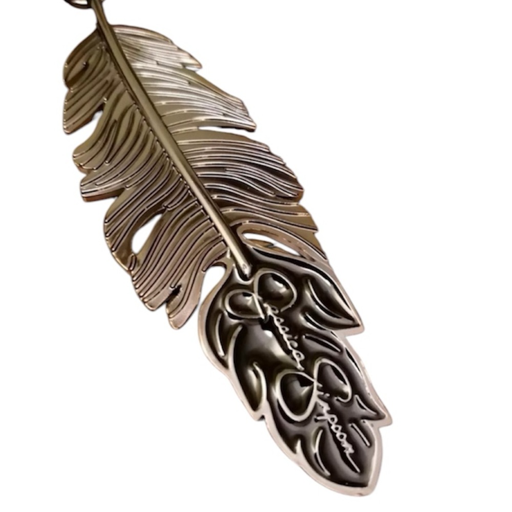 Jessica Simpson Pewter Solid Feather Color Keychain Bag Charm, Luggage Charm